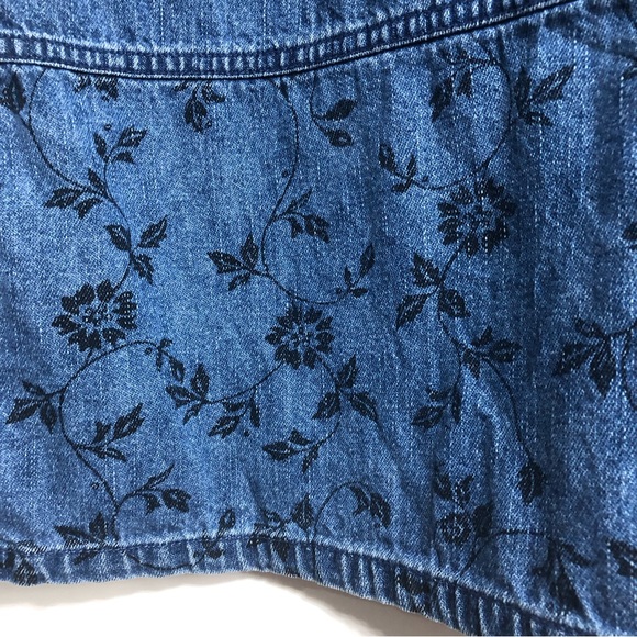 Jean Skirt Vintage Classic Blues Maxi 10 Blue Stamped Floral Side Slits Zipper - Picture 5 of 6